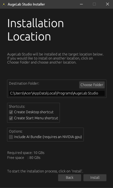 AugeLab Studio install options