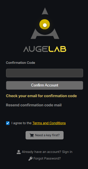 AugeLab account confirmation form